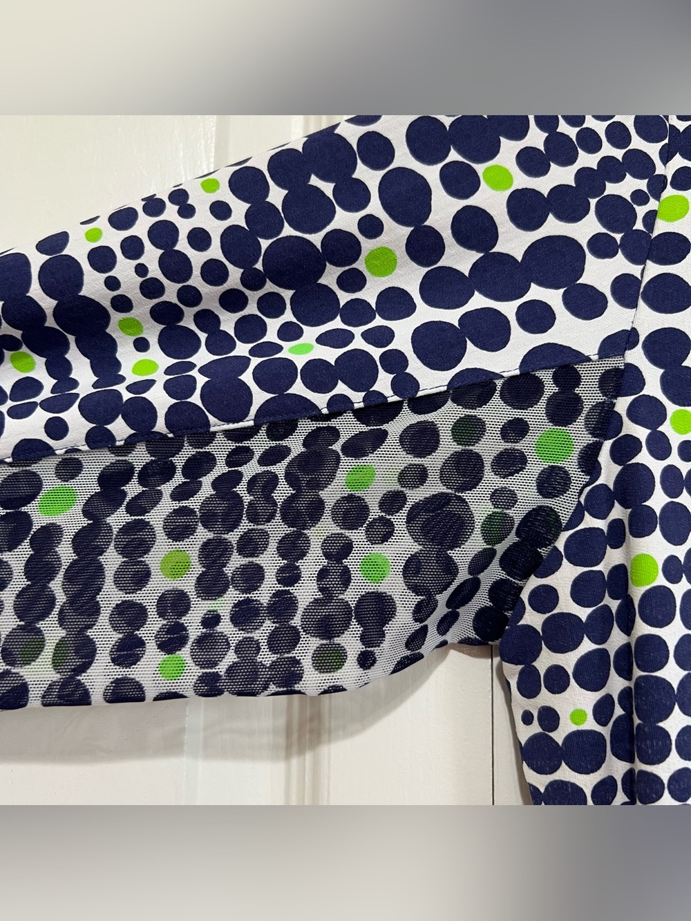 Ibkul Navy & Lime Dot Print Long Bell Sleeve Shift Dress Size XL - Picture 8 of 13